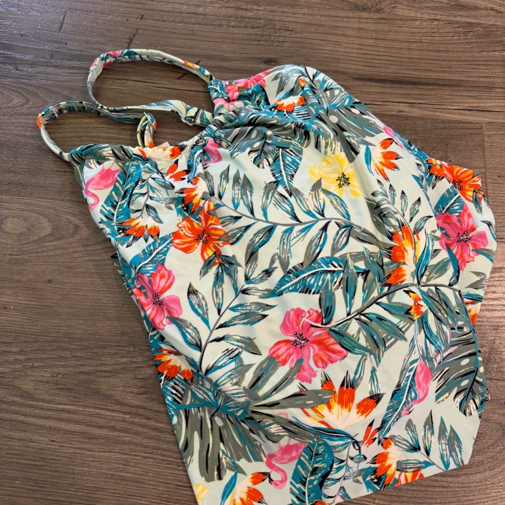 Swim‎ by Cacique Flamingo Tropical Ruffle Tankini Top Mint Floral Plus Size 26